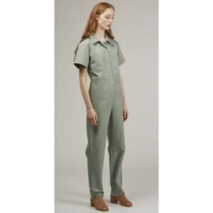 Ilana Kohn Cotton Tia Short Sleeve Coverall Jumpsuit in Olive Khaki Size 4